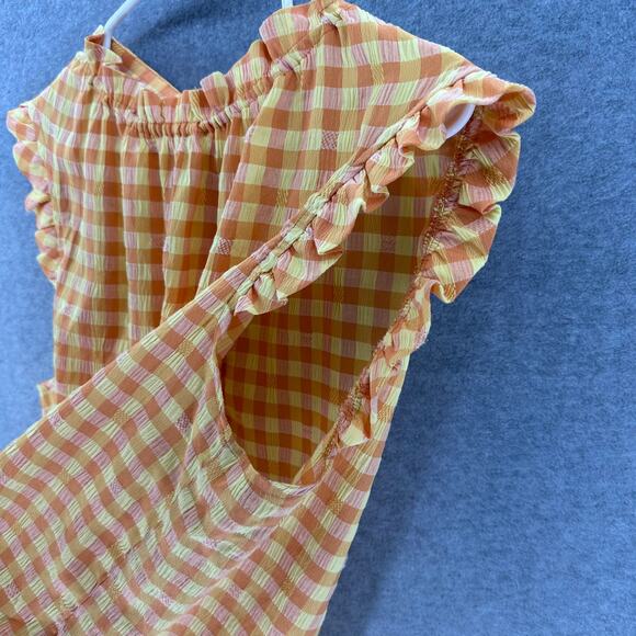 Nanette Lepore XL Orange & Yellow Gingham Spring Summer Top Sleeveless Ruffles - Picture 5 of 9